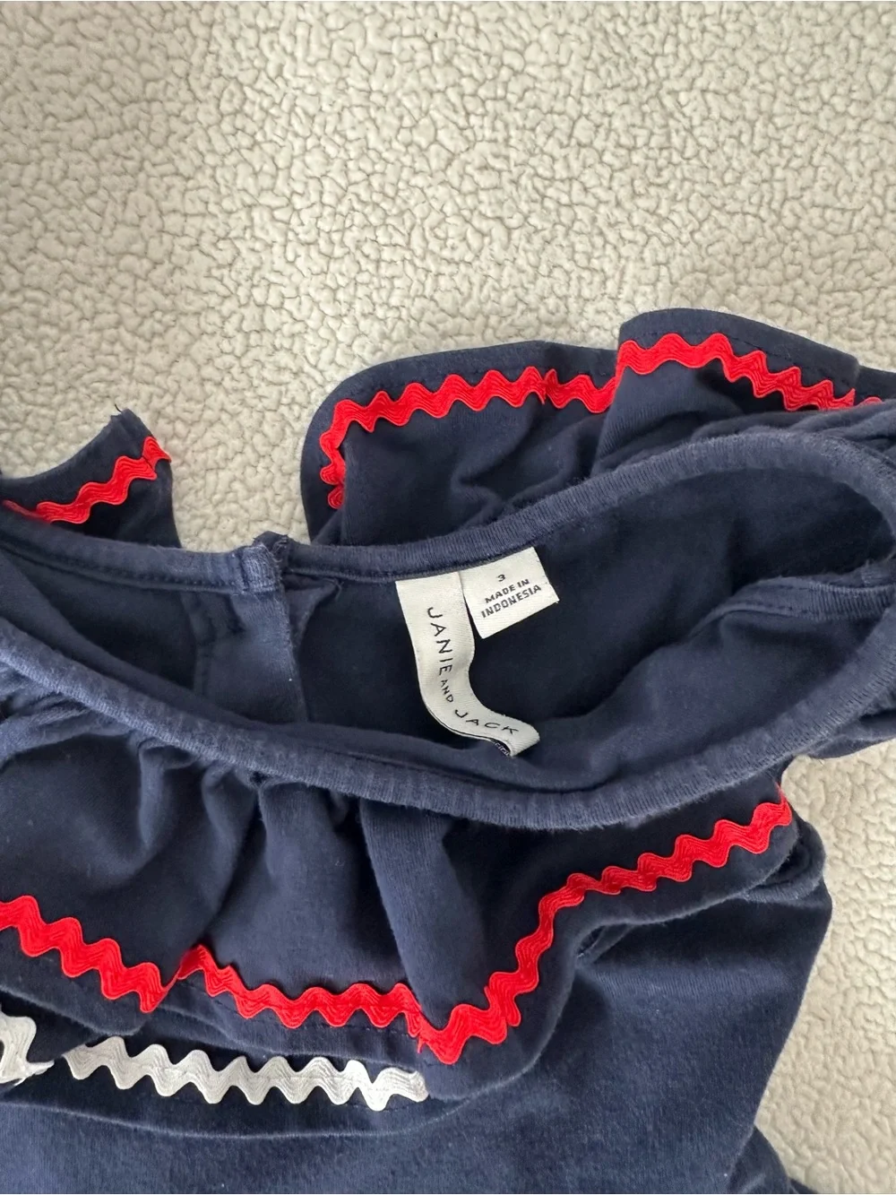 JANIE & JACK Girls Navy Ruffle Dress with Red Trim